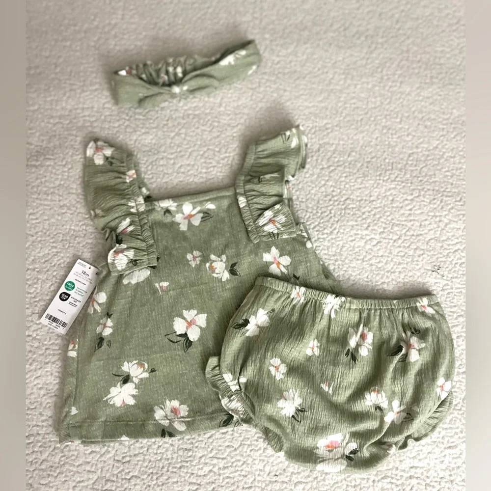 Carter's Sage Floral Diaper Cover and Headband Set